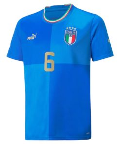 Alternative view of Marco Verratti Italy National Team Puma Youth 2022/23 Home Replica Player Jersey - Blue