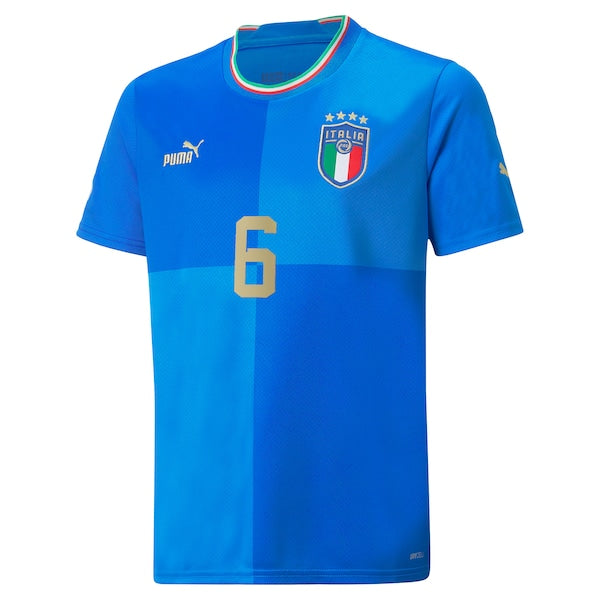 Marco Verratti Italy National Team Puma Youth 2022/23 Home Replica Player Jersey - Blue - Image 2