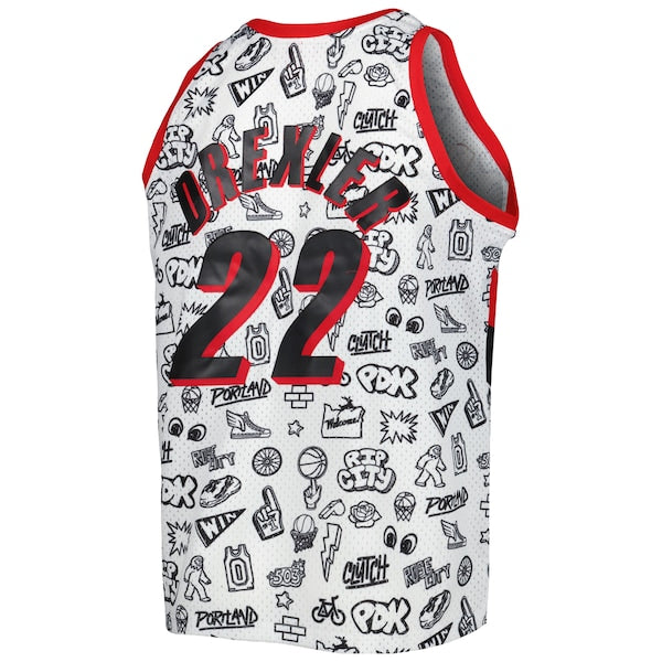Clyde Drexler Portland Trail Blazers 1991/92 Hardwood Classics Doodle Swingman Player Jersey - White - Image 3