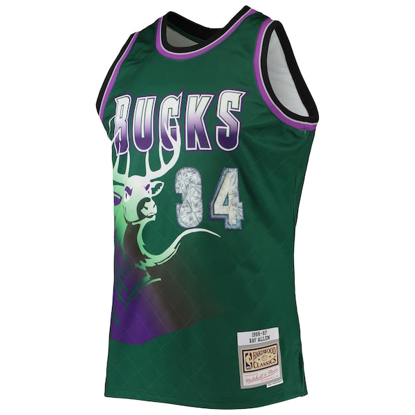 Ray Allen Milwaukee Bucks 1996/97 Hardwood Classics NBA 75th Anniversary Diamond Swingman Jersey - Green - Image 2