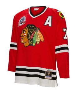 Alternative view of Chris Chelios Chicago Blackhawks Alternate Captain Patch 1991/92 Blue Line Player Jersey - Red