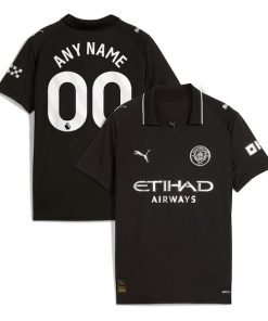 Manchester City Puma Youth 2025/26 Away Replica Custom Jersey - Black/Green/Light Blue