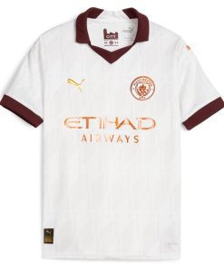 Alternative view of Juli¨¢n ¨¢lvarez Manchester City Puma Youth 2023/24 Away Replica Player Jersey - White