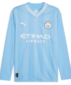 Alternative view of Erling Haaland Manchester City Puma 2023/24 Home Replica Player Long Sleeve Jersey - Sky Blue
