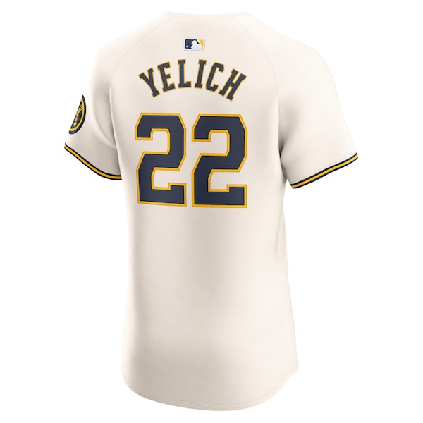 Christian Yelich Milwaukee Brewers Nike Home Elite Player Jersey - Cream - Image 4