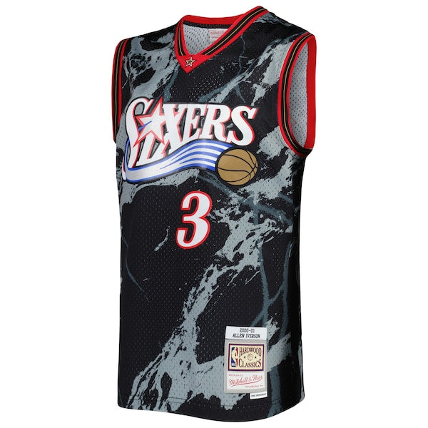 Allen Iverson Philadelphia 76ers 2000/01 Hardwood Classics Marble Swingman Jersey - Black - Image 2