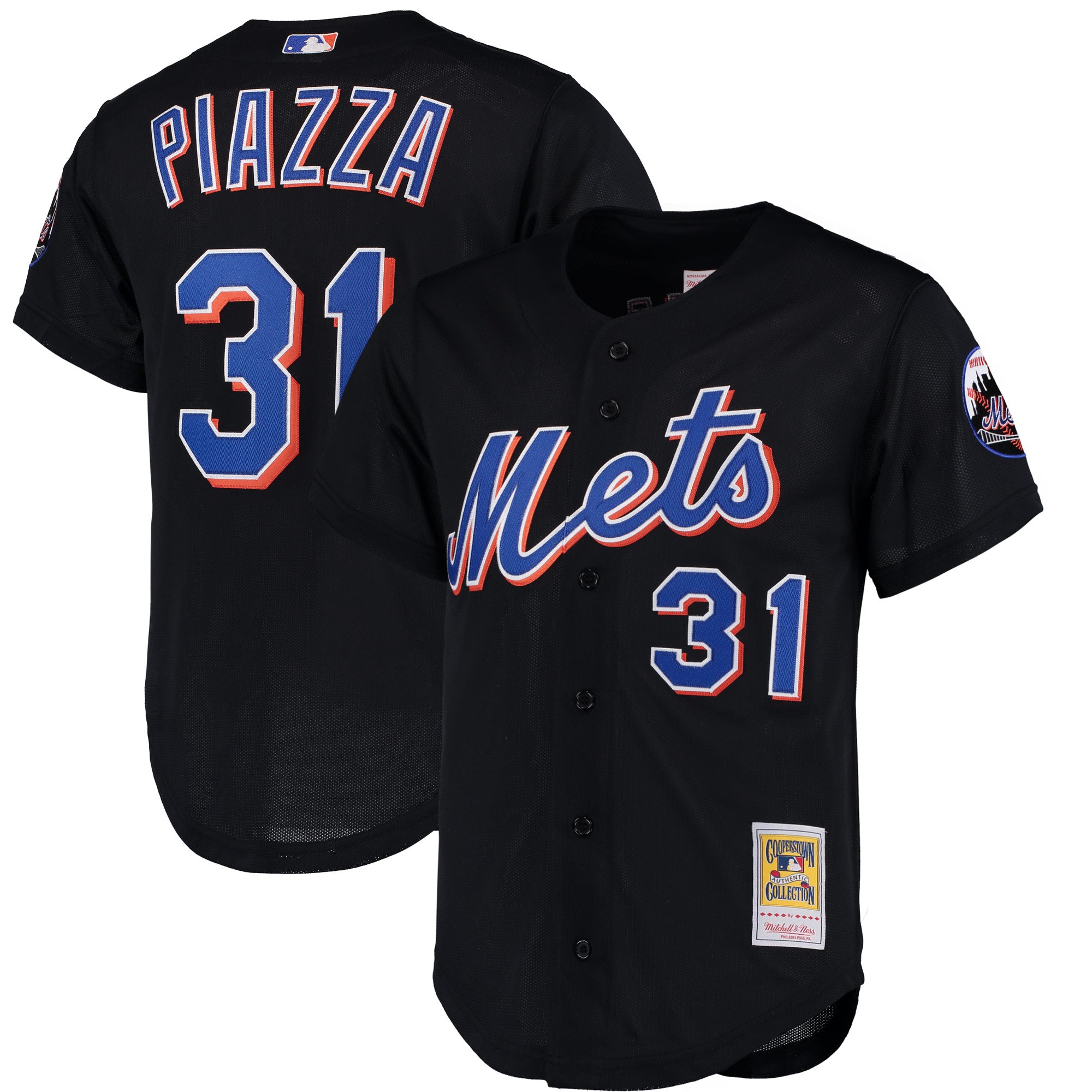 Mike Piazza New York Mets Cooperstown Collection Mesh Batting Practice Button-Up Jersey - Royal/Black/Orange - Image 5