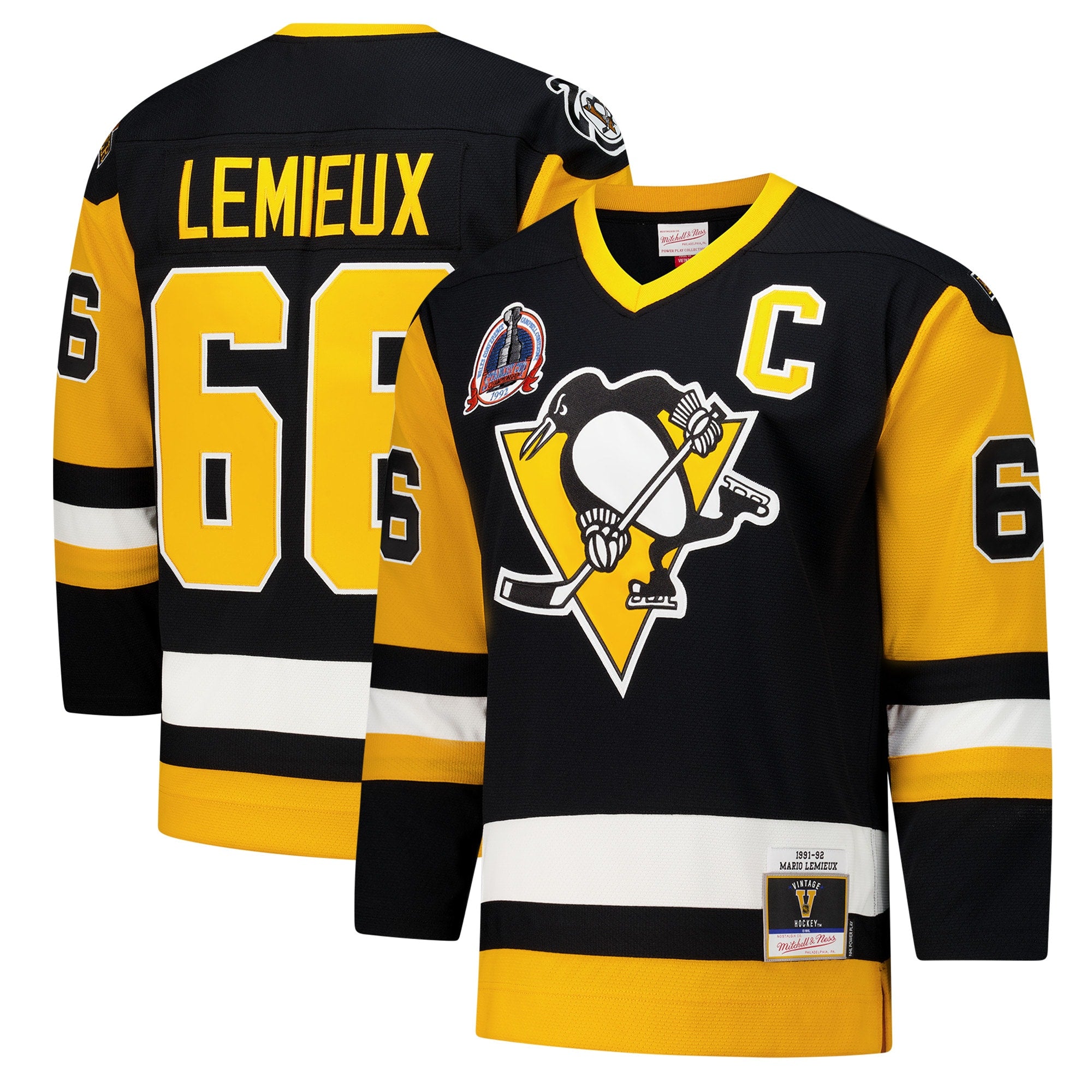 Mario Lemieux Pittsburgh Penguins 1984-85 Power Play Jersey - Gold/Black - Image 10