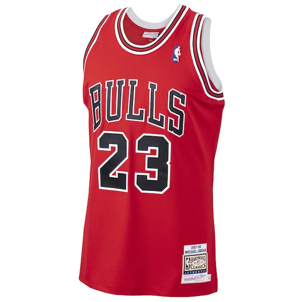 Men's Chicago Bulls Michael Jordan Scarlet 1997/98 Hardwood Classics Authentic Jersey- Scarlet/Black/White - Image 3
