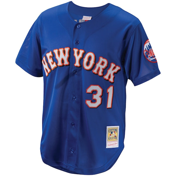 Mike Piazza New York Mets Cooperstown Collection Mesh Batting Practice Button-Up Jersey - Royal/Black/Orange - Image 3