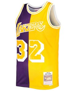 Alternative view of Magic Johnson Los Angeles Lakers Hardwood Classics 1984/85 Split Swingman Jersey - Purple/Gold