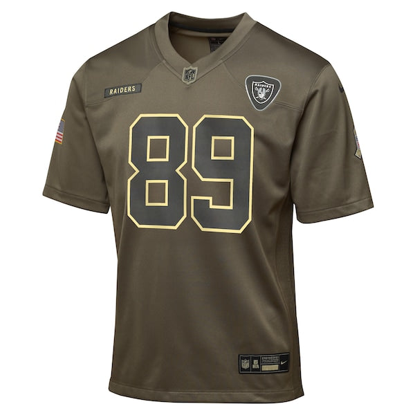Brock Bowers Las Vegas Raiders Nike Youth 2025 Salute to Service Game Jersey - Olive - Image 2
