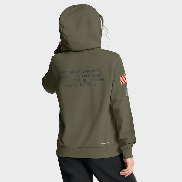 New England Patriots Nike Women's 2025 Salute to Service Sideline Standard Issue Dri-FIT Hoodie - Olive - Image 2