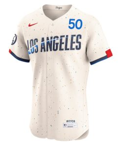 Alternative view of Mookie Betts Los Angeles Dodgers Nike City Connect Elite Jersey - Cream
