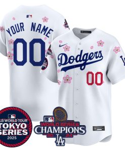 Los Angeles Dodgers Nike 2025 Tokyo Series & World Champions Vapor Premier Limited Jersey - White - Custom