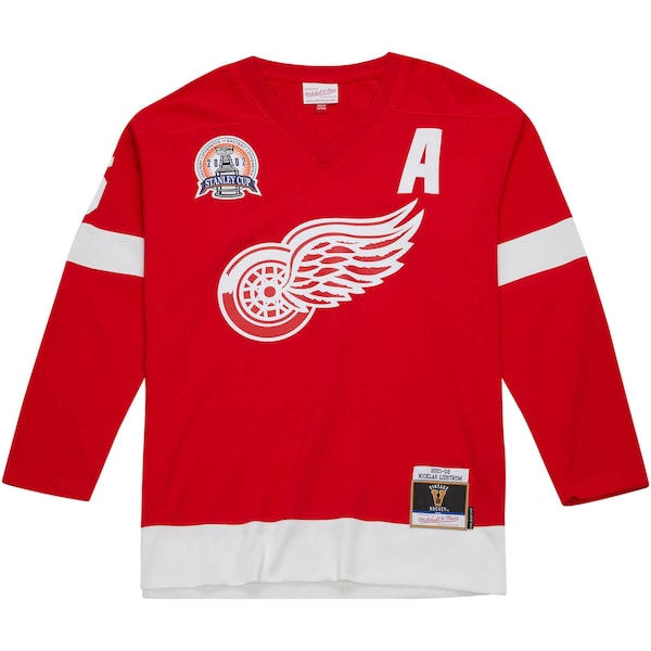 Nicklas Lidstrom Detroit Red Wings Alternate Captain Patch 2001/02 Blue Line Player Jersey - Red - Image 2