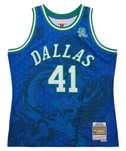 Alternative view of Dirk Nowitzki Dallas Mavericks 1998-2019 Hardwood Classics Asian Heritage 6.0 Swingman Throwback Player Jersey - Blue