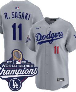 Roki Sasaki  Los Angeles Dodgers Nike 2025 World Series Champions Limited Player Jersey - Grey
