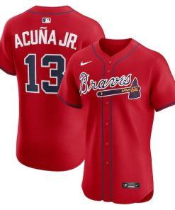 Alternative view of Ronald Acu?a Jr. Atlanta Braves Nike Alternate 2 Elite Jersey - Red/White/Navy