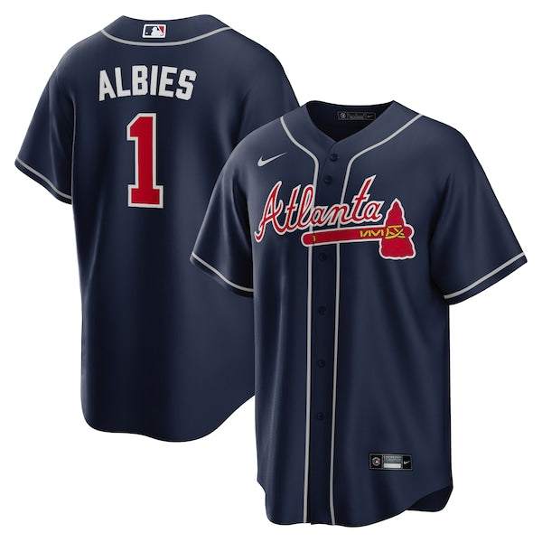 Ozzie Albies Atlanta Braves Nike Alternate Replica Player Name Jersey - Navy/Red/White - Image 2
