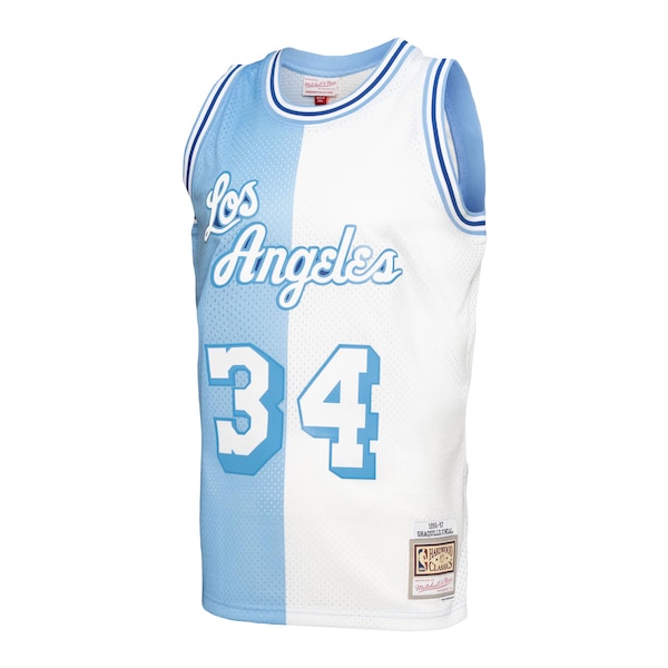 Shaquille O'Neal Los Angeles Lakers Hardwood Classics 1996/97 Split Swingman Jersey - Powder Blue/White - Image 2