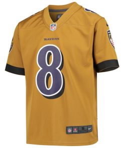 Alternative view of Lamar Jackson Baltimore Ravens Nike Youth Inverted Game Jersey - Gold