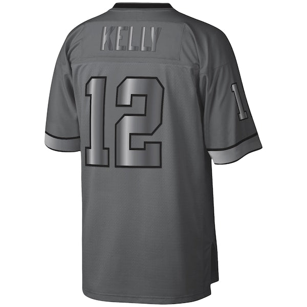 Jim Kelly Buffalo Bills 1990 Retired Player Metal Legacy Jersey - Charcoal - Image 3