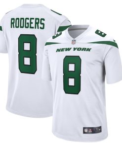 Alternative view of Aaron Rodgers New York Jets Nike Game Jersey - White/Black/Green