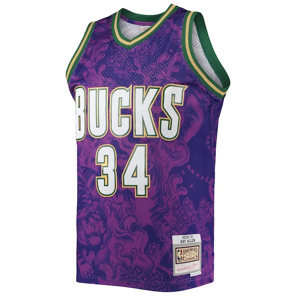 Ray Allen Milwaukee Bucks Hardwood Classics 2000/01 Lunar New Year Swingman Jersey - Purple - Image 2