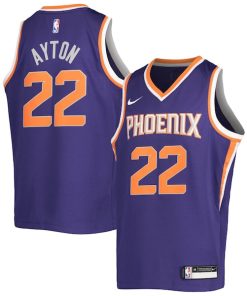 Alternative view of Deandre Ayton Phoenix Suns Nike Youth Swingman Jersey - Icon Edition - Purple/White