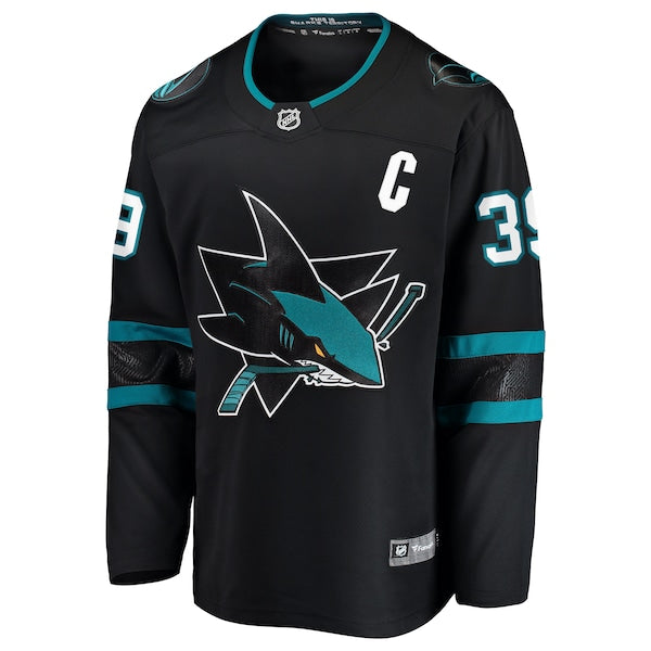 Logan Couture San Jose Sharks Alternate Premier Breakaway Player Captain Jersey - Black/Teal - Image 3