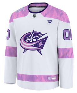 Alternative view of Columbus Blue Jackets  2024 Hockey Fights Cancer Custom Practice Jersey - White