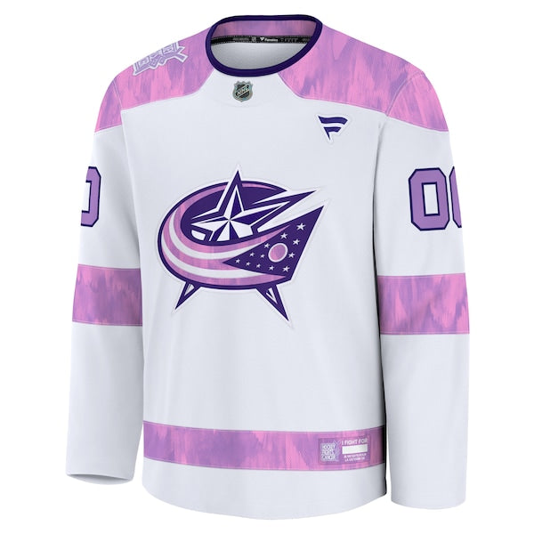 Columbus Blue Jackets 2024 Hockey Fights Cancer Custom Practice Jersey - White - Image 2