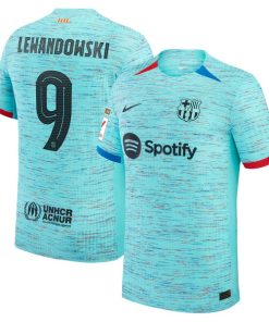 Alternative view of Robert Lewandowski Barcelona Nike 2023/24 Third Authentic Jersey - Aqua/Royal/White