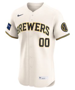 Alternative view of Milwaukee Brewers Nike Home Elite Sponsor Patch Custom Jersey - Cream