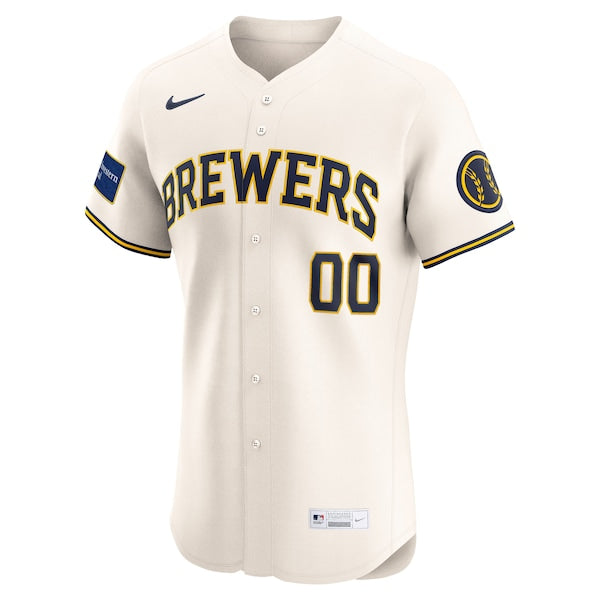 Milwaukee Brewers Nike Home Elite Sponsor Patch Custom Jersey - Cream - Image 2