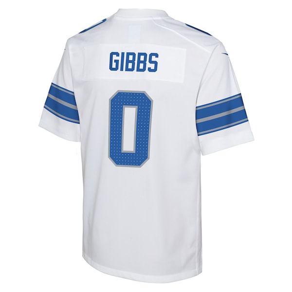 Jahmyr Gibbs Detroit Lions Nike Youth Game Jersey - White/Black/Blue - Image 4