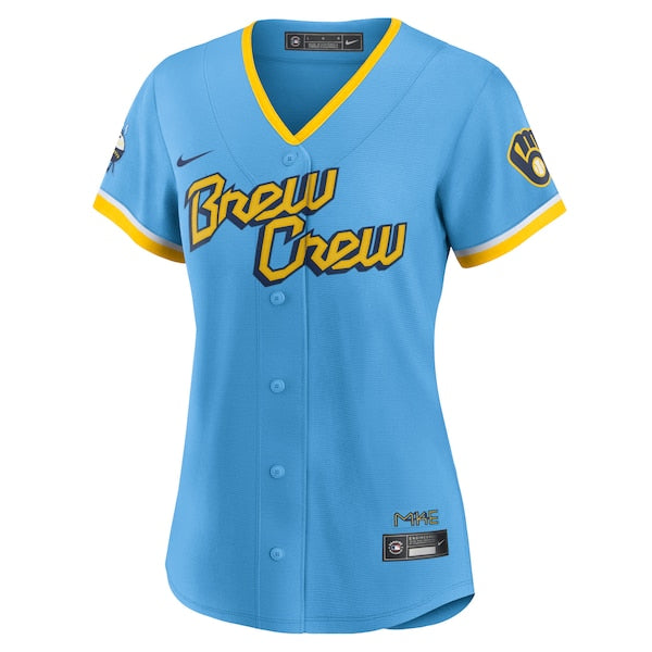 Christian Yelich Milwaukee Brewers Nike Women's 2022 City Connect Replica Player Jersey - Powder Blue - Image 2