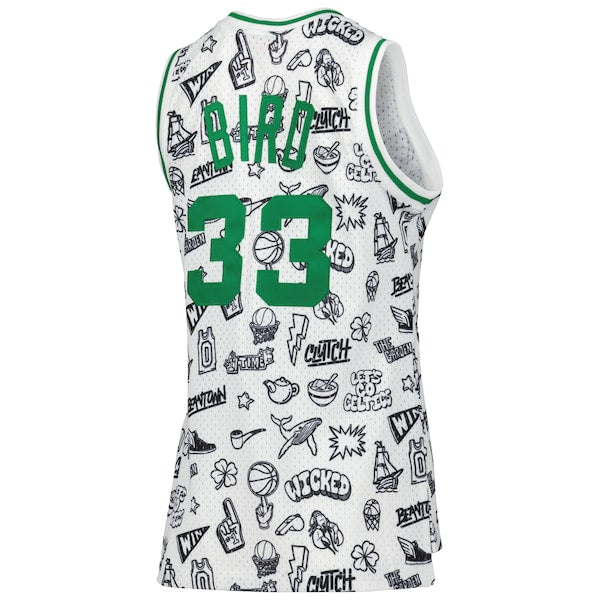 Larry Bird Boston Celtics Women's 1985 Doodle Swingman Jersey - White - Image 3
