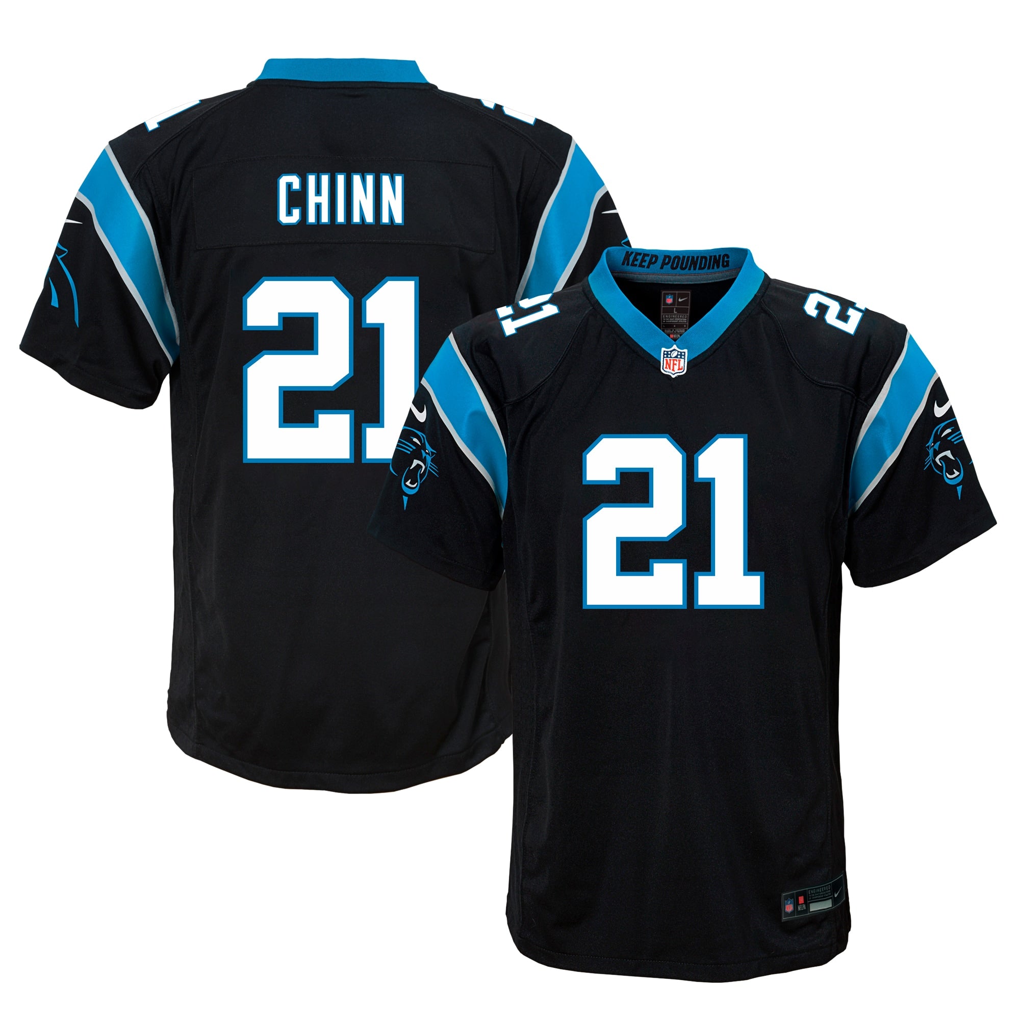 Jeremy Chinn Carolina Panthers Nike Youth Game Jersey - White/Black/Blue - Image 6