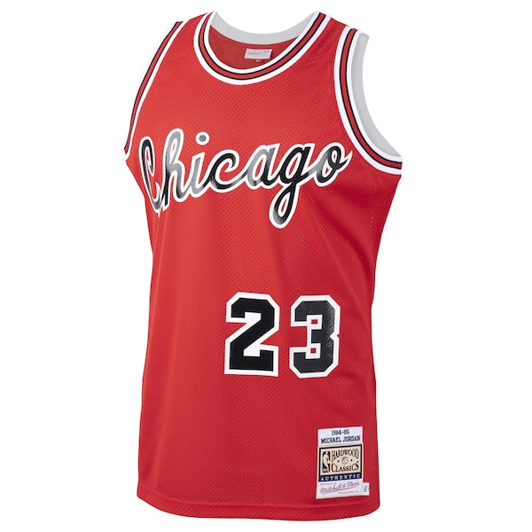 Men's Chicago Bulls Michael Jordan Red 1984/85 Hardwood Classics Rookie Authentic Jersey - Red/White - Image 3
