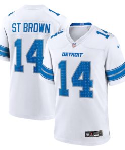 Alternative view of Amon-Ra St. Brown Detroit Lions Nike Game Jersey - White/Blue
