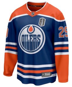 Alternative view of Leon Draisaitl Edmonton Oilers  2025 Stanley Cup Final Home Breakaway Jersey - Royal