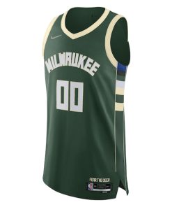 Alternative view of Milwaukee Bucks Nike 2021/22 Diamond Authentic Custom Jersey - Icon Edition - Hunter Green