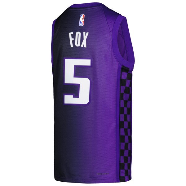 De'Aaron Fox Sacramento Kings Jordan Brand Youth Swingman Jersey - Statement Edition - Purple - Image 3