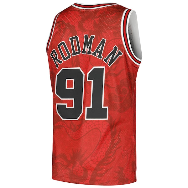 Dennis Rodman Chicago Bulls 1997/98 Hardwood Classics Asian Heritage 6.0 Swingman Throwback Player Jersey - Red - Image 3