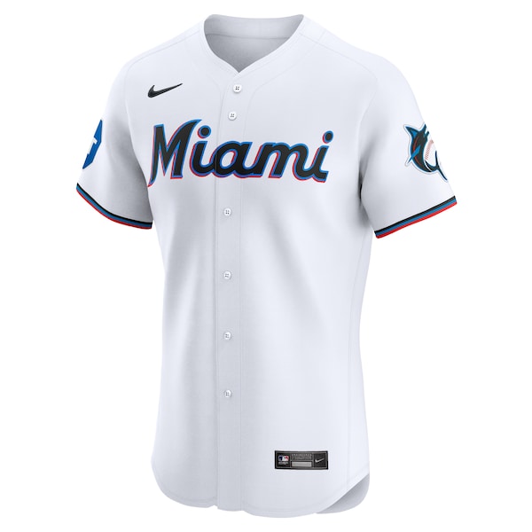 Miami Marlins Nike Home Elite Patch Jersey - White - Image 2