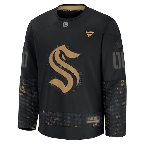 Seattle Kraken 2024 Military Appreciation Personalized Long Sleeve Practice Jersey - Black - Image 2