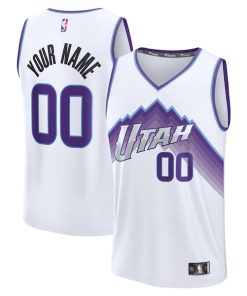 Alternative view of Utah Jazz  Fast Break Replica Custom Jersey - White - Association Edition/Black/Purple