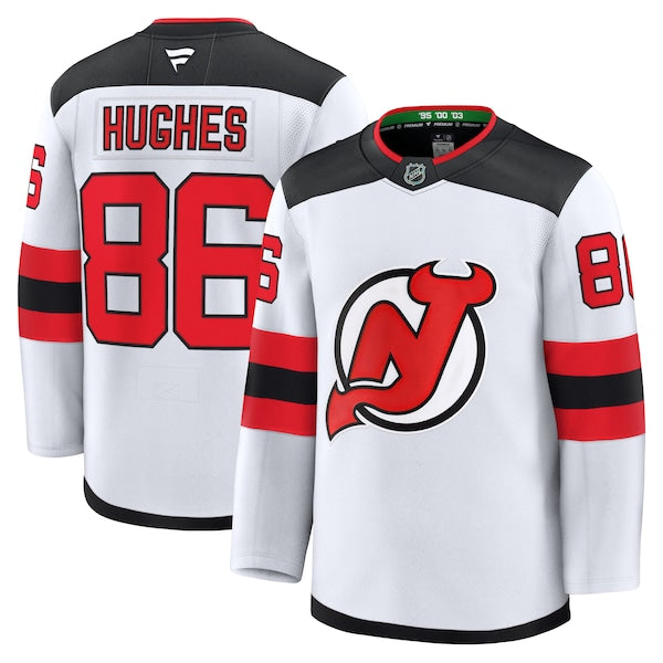 Jack Hughes New Jersey Devils Away Premium Jersey - White/Black/Red